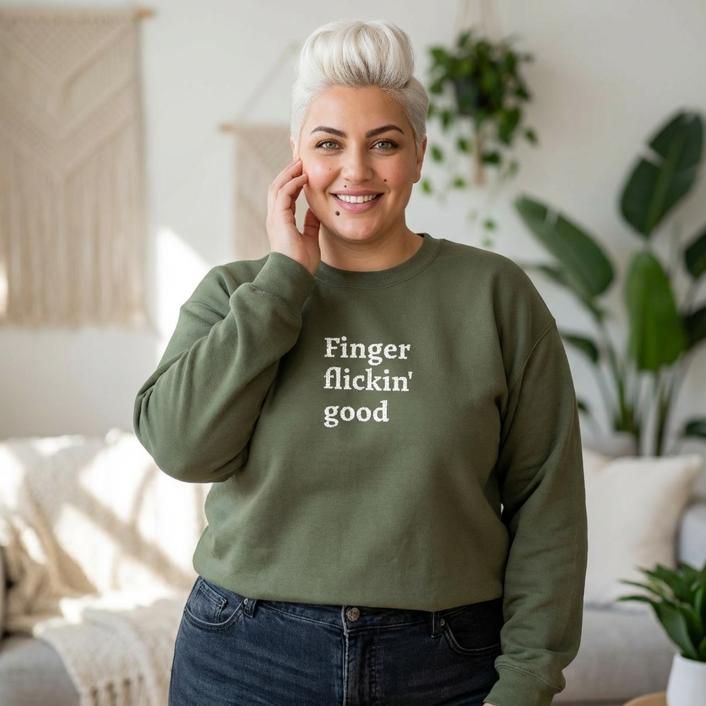 Finger Flickin' Good Sweatshirt — Funny Comfort Food Crewneck
